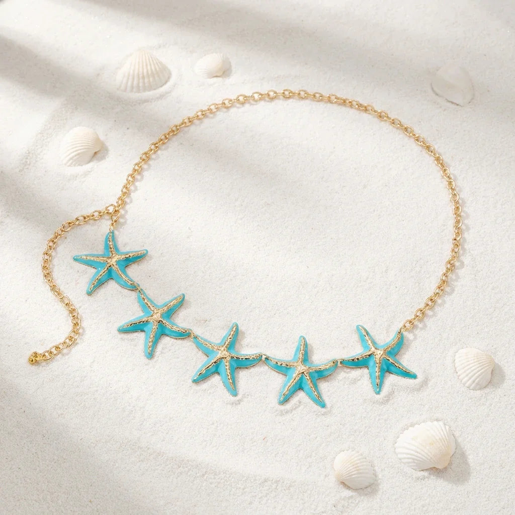 Starfish waist chain - waist and belly jewelry for women blue