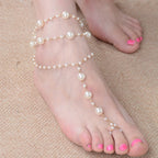 White Pearl Ankle Chain - Women's Foot Jewelry