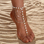 Gold Beaded Anklet - Women's Foot Jewelry
