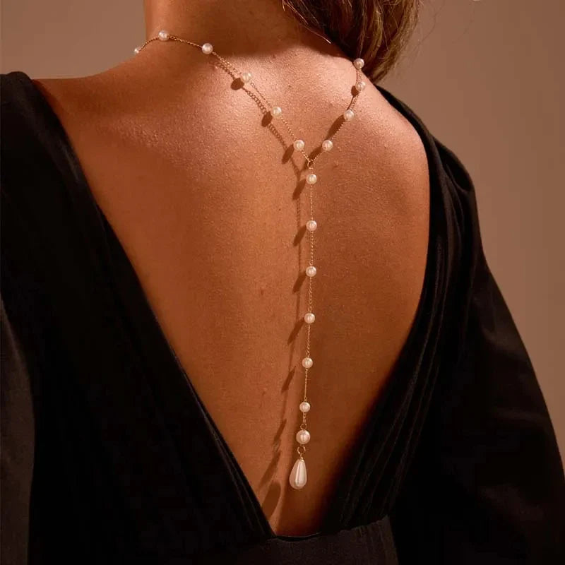 Women's Back Chain - Back Necklace with Pearls