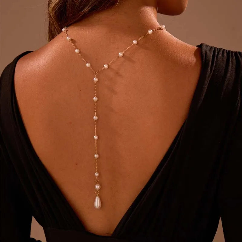 Women's Back Chain - Back Necklace with Pearls