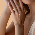 Hand and finger chain with zircons - women's hand bracelet gold