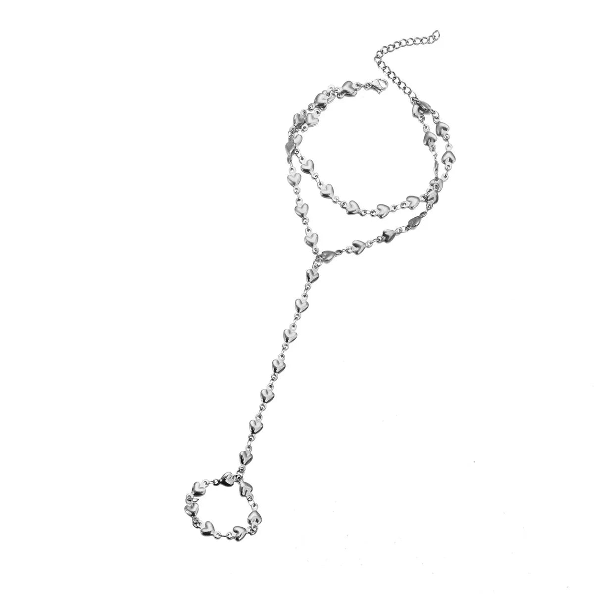 Hand and finger chain heart - silver women’s hand bracelet