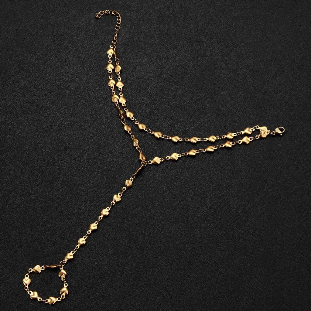 Hand and finger chain heart - gold women’s hand bracelet
