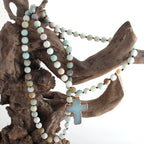 Rosary Cross Pendant Necklace in Amazonite Natural Stones