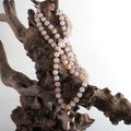 Rosary Cross Pendant Necklace in Beige Natural Stones