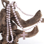 Rosary Cross Pendant Necklace in Pink Natural Stones