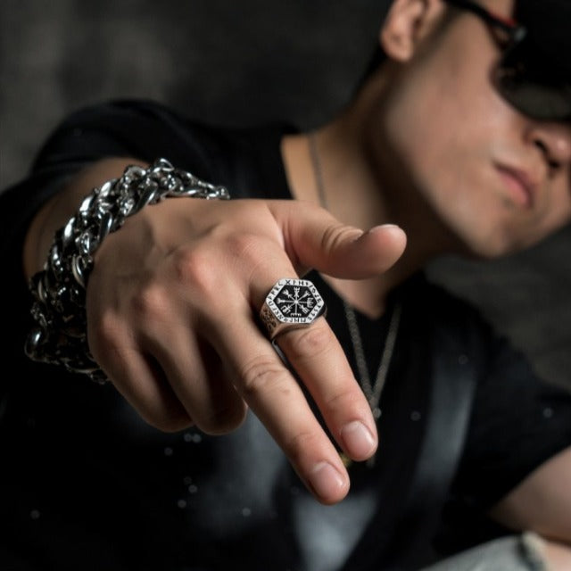 Viking Signet Ring for Men in Silver