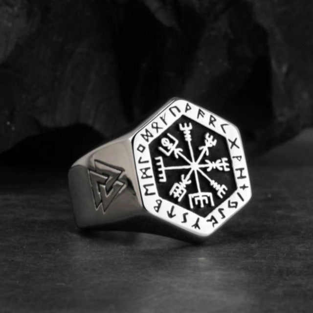 Viking Signet Ring for Men in Silver