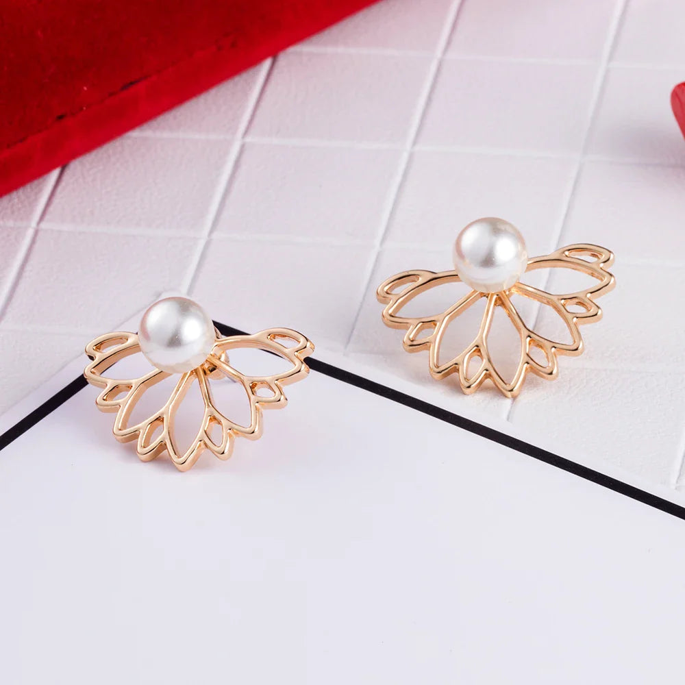 Women's Lotus Flower Stud Earrings Gold