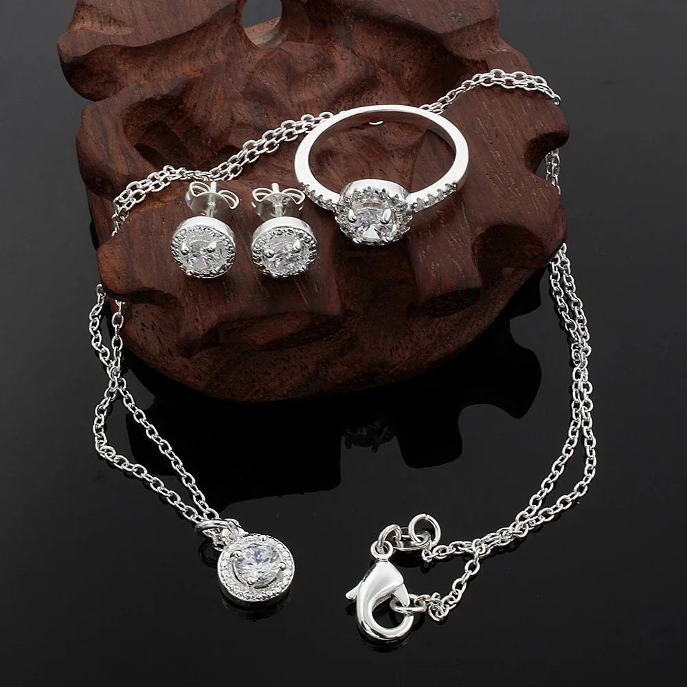 Set of 3 Silver Zircon Jewelry