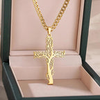 Tree of Life Necklace Cross Pendant Women Gold