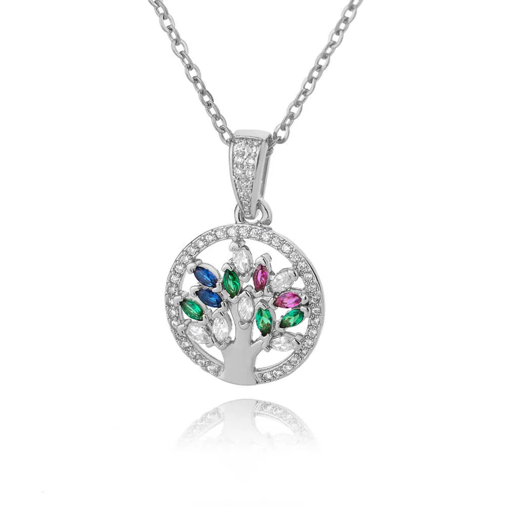 Tree of Life Pendant Necklace for Women with Silver Stones