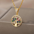 Tree of Life Pendant Necklace for Women with Gold Stones