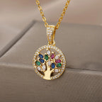 Tree of Life Pendant Necklace for Women with Gold Stones