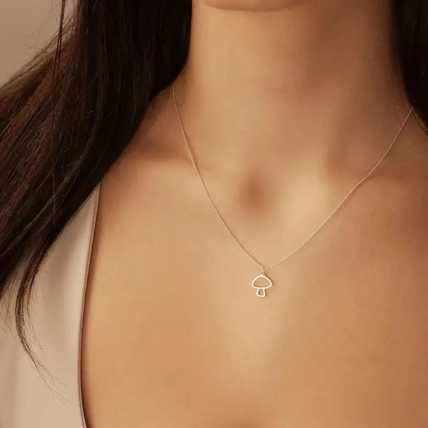 Necklace with Mushroom Pendant Finish Silver