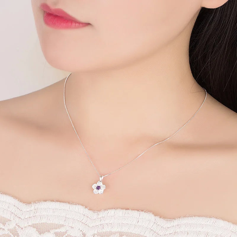 Necklace with Flower Pendant for Women purple