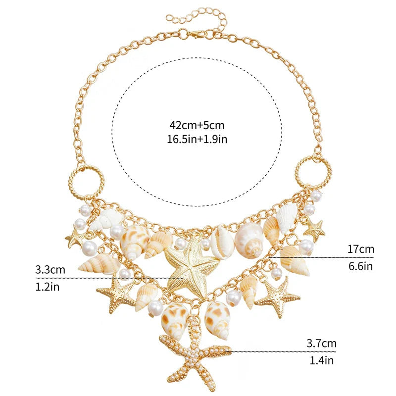 Necklace with large seashell and starfish pendant