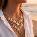 Necklace with large seashell and starfish pendant