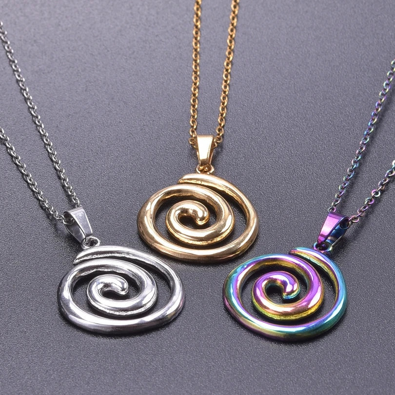 Necklace with large openwork spiral pendant in silver