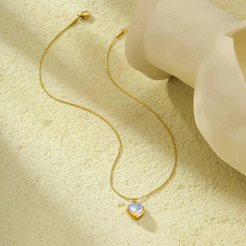 Necklace with Beautiful Heart Pendant Moonstone