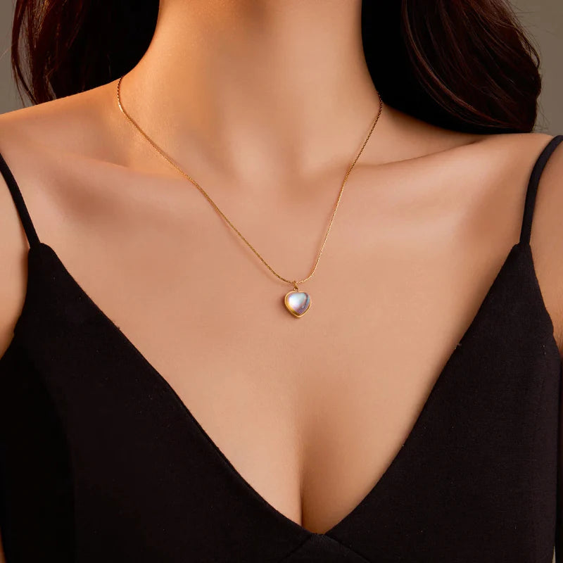 Necklace with Beautiful Heart Pendant Moonstone