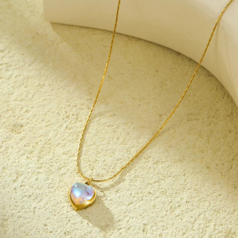 Necklace with Beautiful Heart Pendant Moonstone