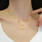 Scallop Shell Pendant Necklace with Rhinestone and Pearl