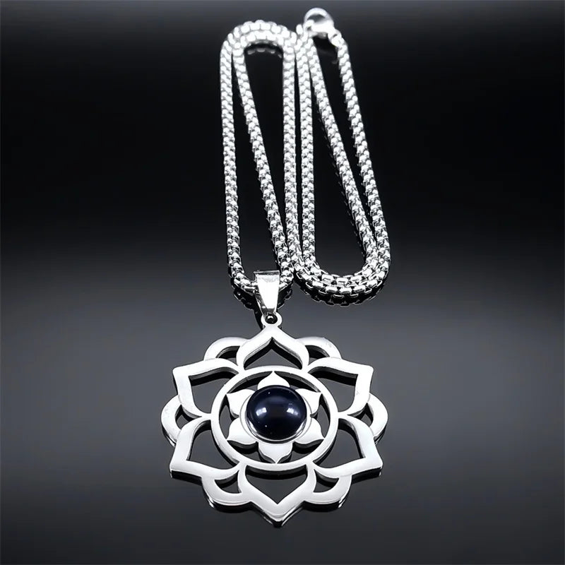 Necklace with Beautiful Lotus Flower Pendant 