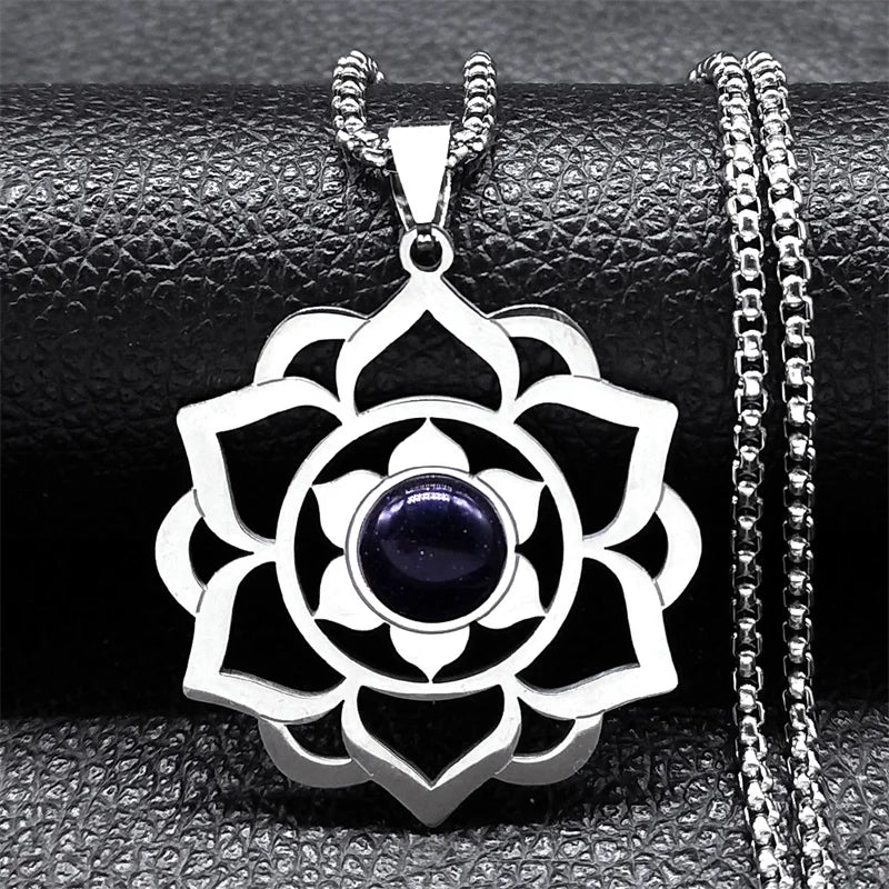 Necklace with Beautiful Lotus Flower Pendant 