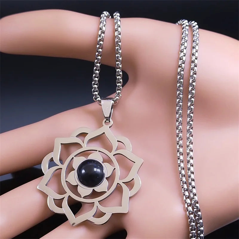 Necklace with Beautiful Lotus Flower Pendant 