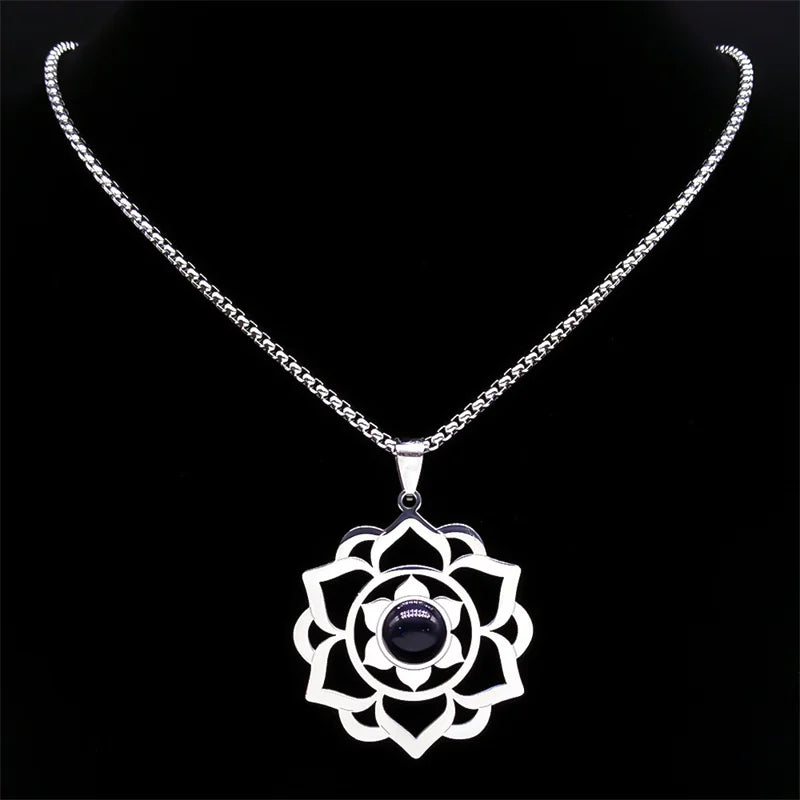 Necklace with Beautiful Lotus Flower Pendant 