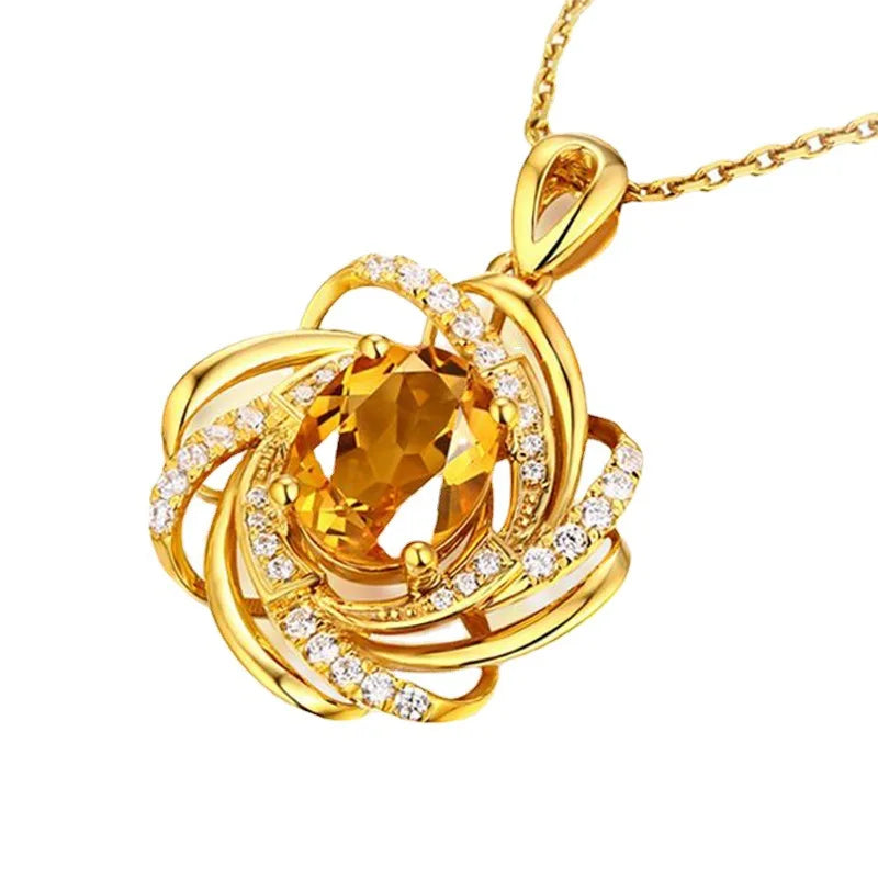 Necklace with Pretty Flower Pendant, Pearl and Zircon, gold