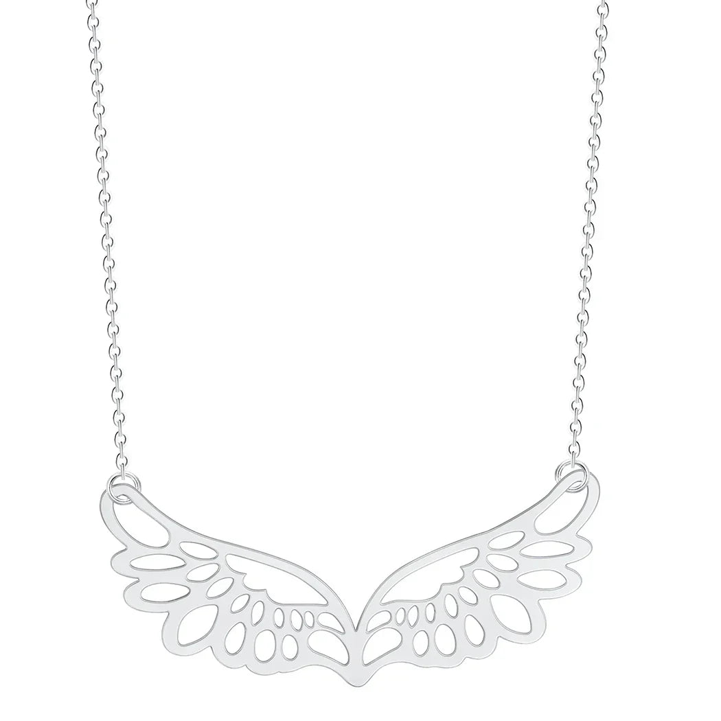 Necklace with large silver angel wings pendant