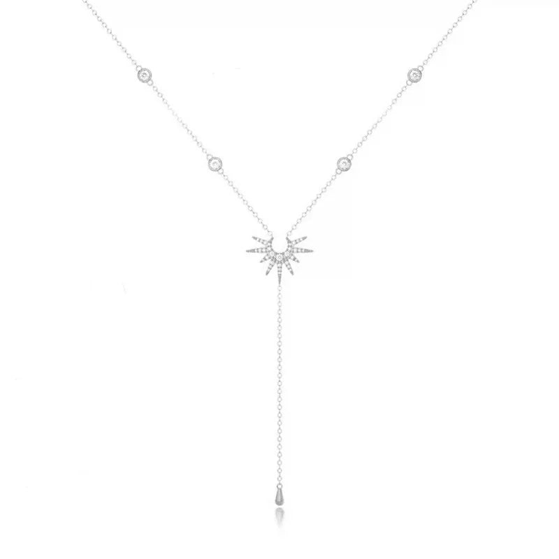 Necklace with Long Sun Pendant silver