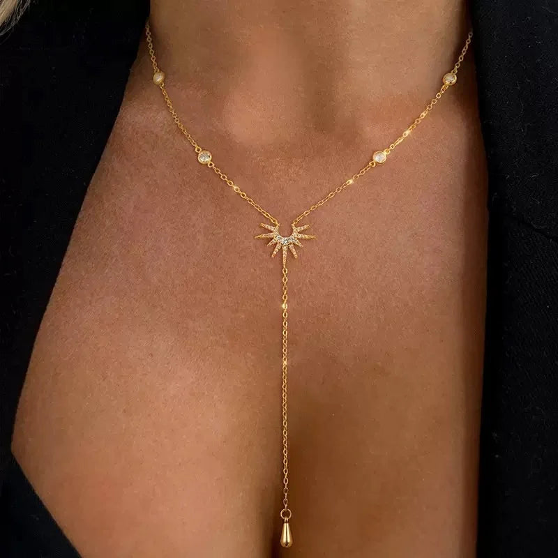 Necklace with Long Sun Pendant gold