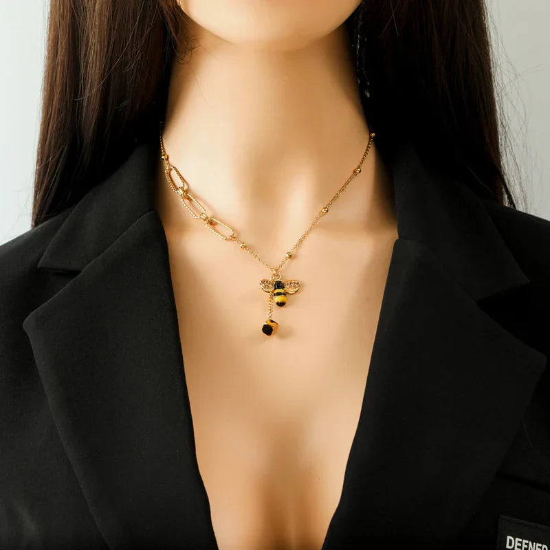 Necklace with bee pendant for women