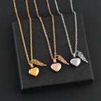 Urn necklace with angel wings and heart pendant silver
