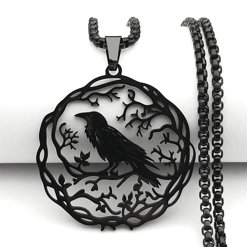 Necklace with Bird Tree Pendant black