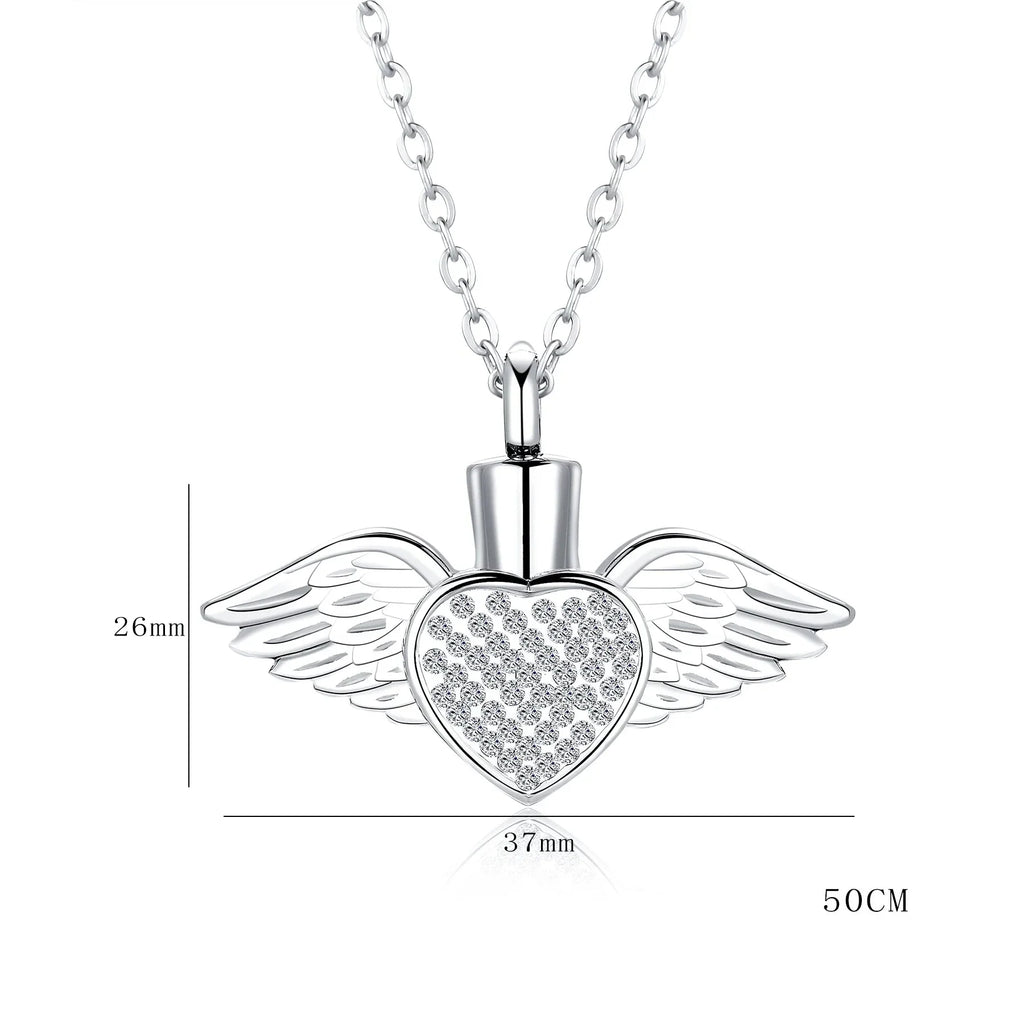 Urn necklace with angel wings pendant