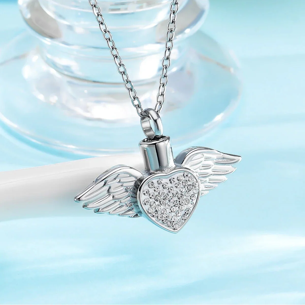 Urn necklace with angel wings pendant