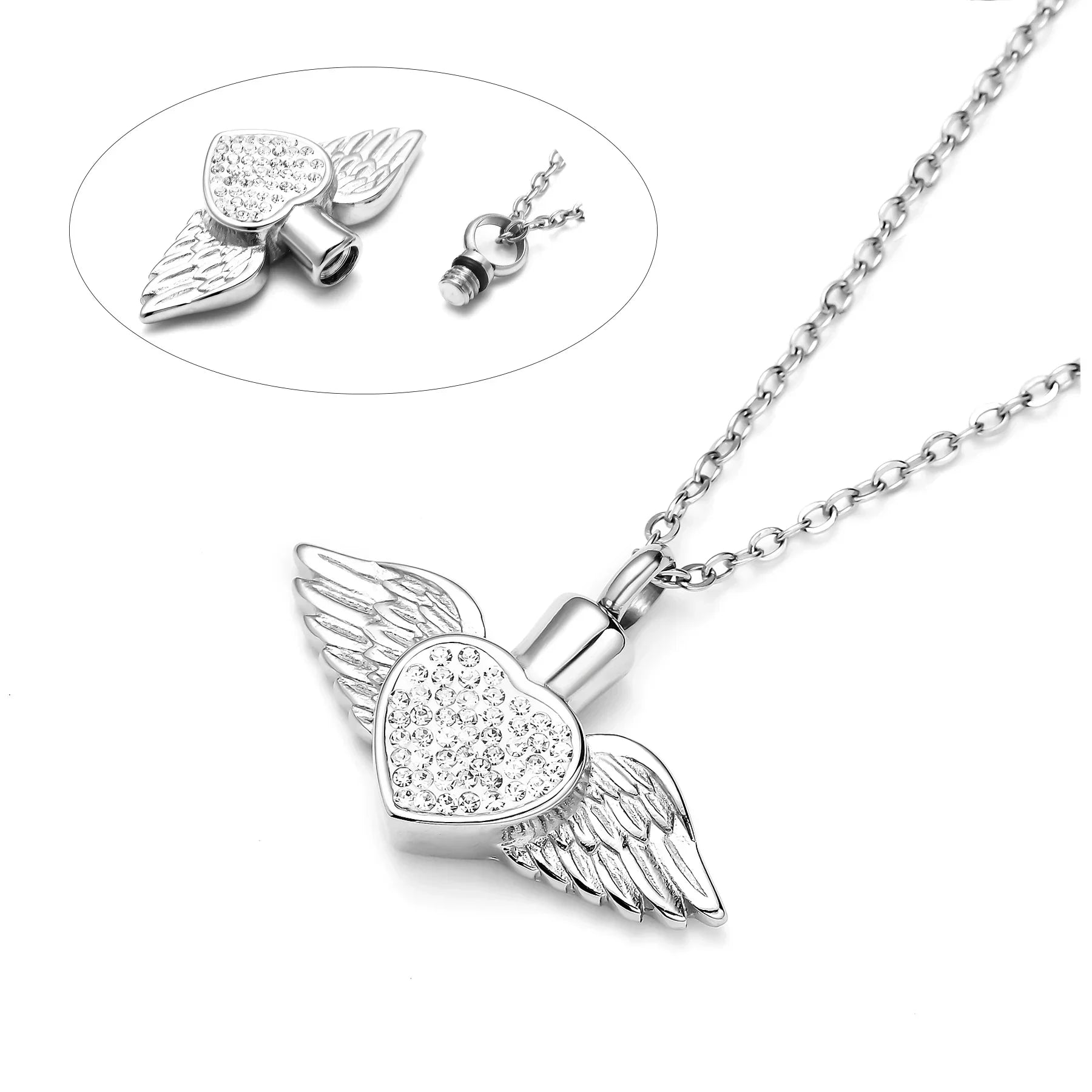 Urn necklace with angel wings pendant