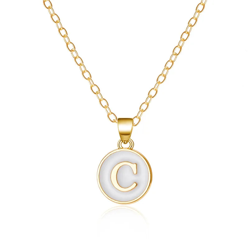 White pendant necklace initial c