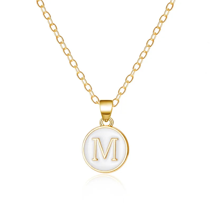 White pendant necklace initial m