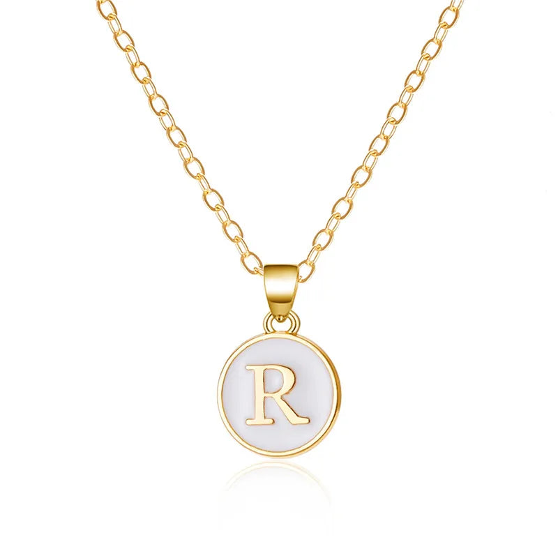 White pendant necklace initial r