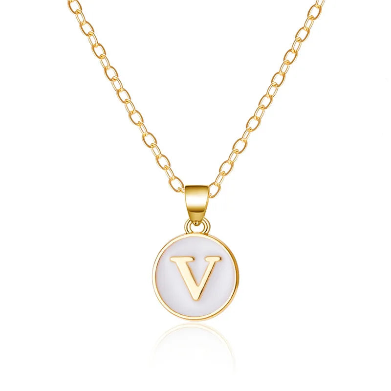 White pendant necklace initial v