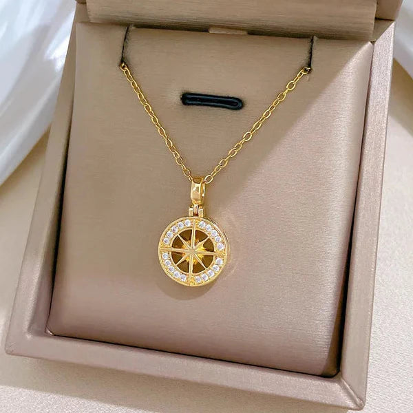 Compass Pendant Necklace with Compass Rose Zircon