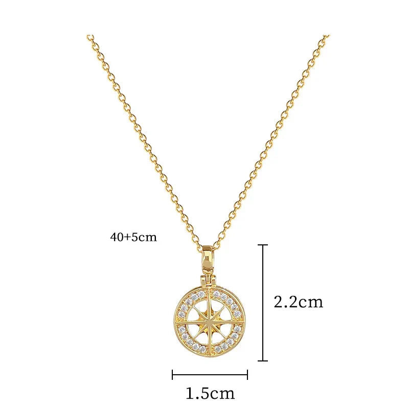 Compass Pendant Necklace with Compass Rose Zircon