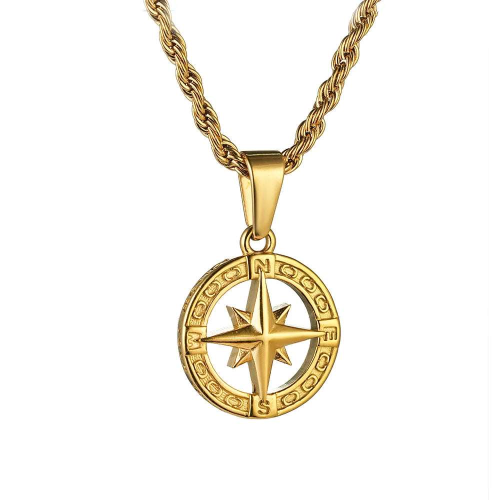 Necklace with Windrose Compass Pendant gold
