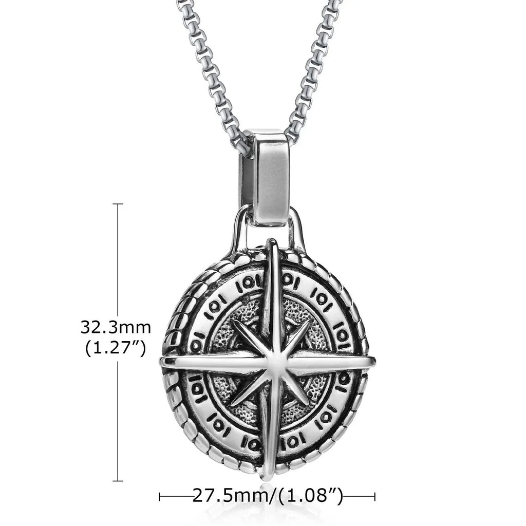 Necklace with Compass Pendant Wind Rose for Men